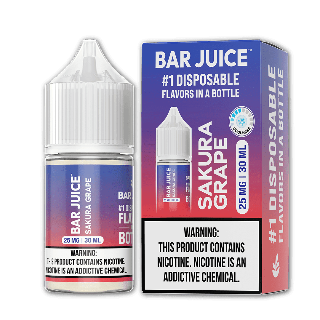 Sakura Grape SALT Bar Juice e-liquid bottle, 30mL, featuring a vibrant label with sakura cherry blossoms and grape imagery.