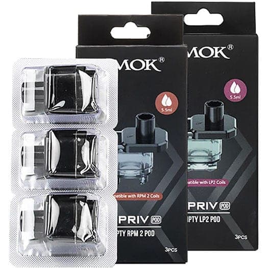 SMOK G-Priv replacement pods for vaping device, shown in black with clear mouthpiece, designed for easy refilling and use.