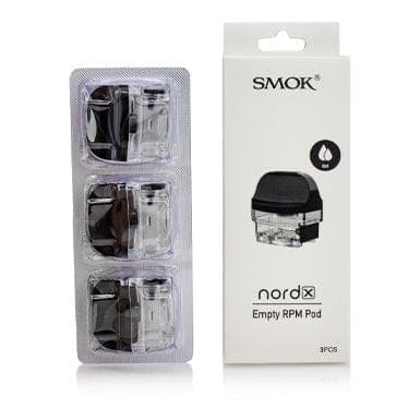 SMOK NORD X replacement vape pods with clear e-liquid chambers and mouthpiece for refillable vaping devices.