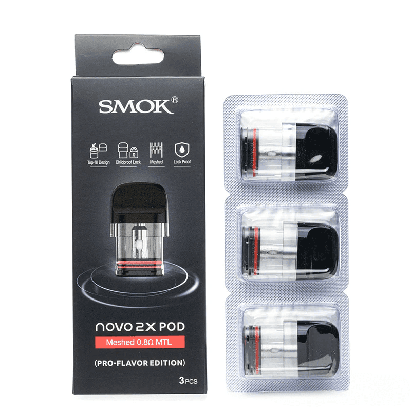 SMOK Novo 2X replacement vape pods, clear e-liquid chambers with mouthpiece, designed for SMOK electronic vape device.