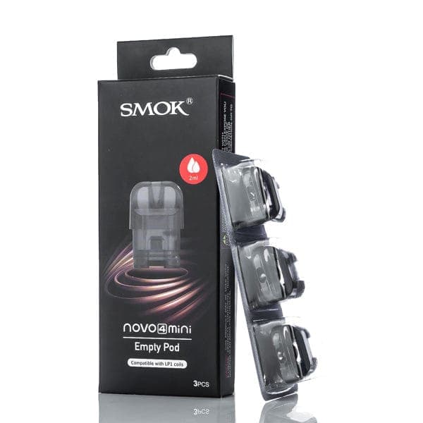 SMOK Novo 4 Mini replacement pods for vaping device, showing clear plastic mouthpiece and pod design.