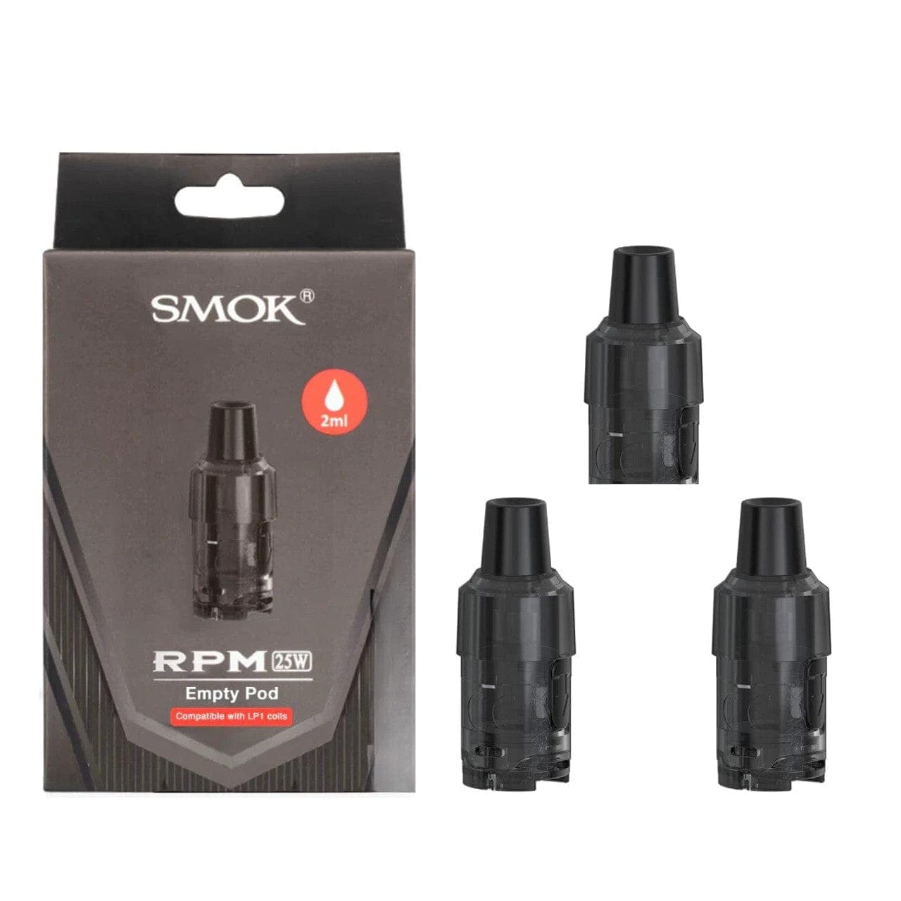 SMOK RPM 25W replacement vape pods, clear plastic with mouthpiece and filling port for SMOK vaping device.