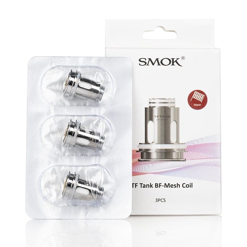 SMOK TF Tank BF-Mesh replacement coils for vape devices, showing a pack of coils with mesh design and metal construction.