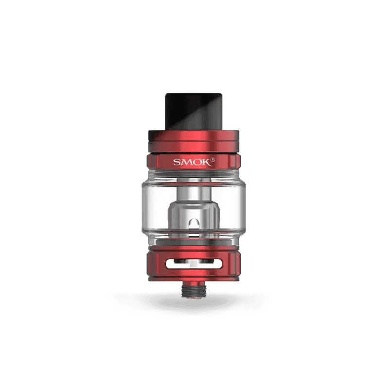 SMOK TFV9 Sub-Ohm Tank for vape devices, featuring a clear glass chamber and adjustable airflow for enhanced vaping experience.