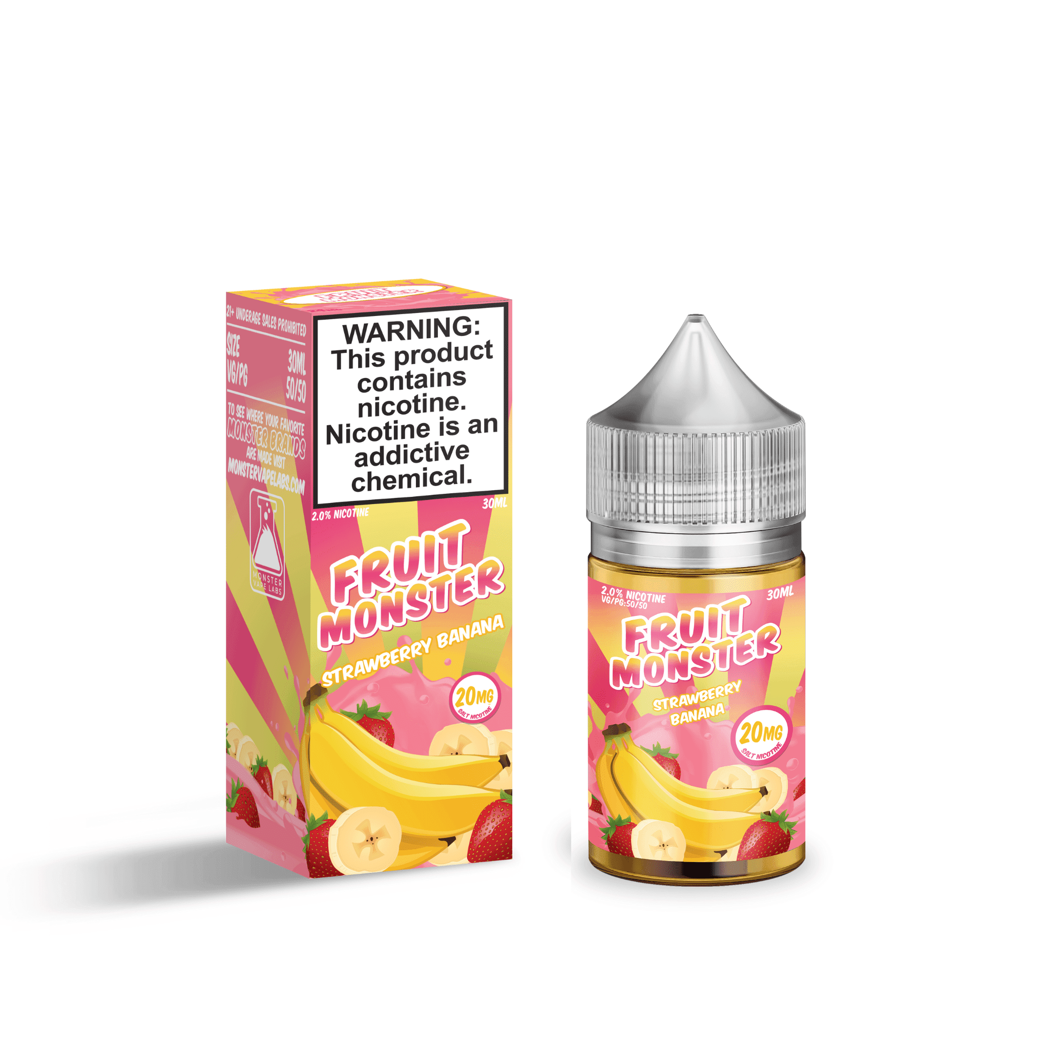 Strawberry Banana SALT e-liquid by Fruit Monster in 30mL bottle, featuring vibrant strawberry and banana flavor profile.