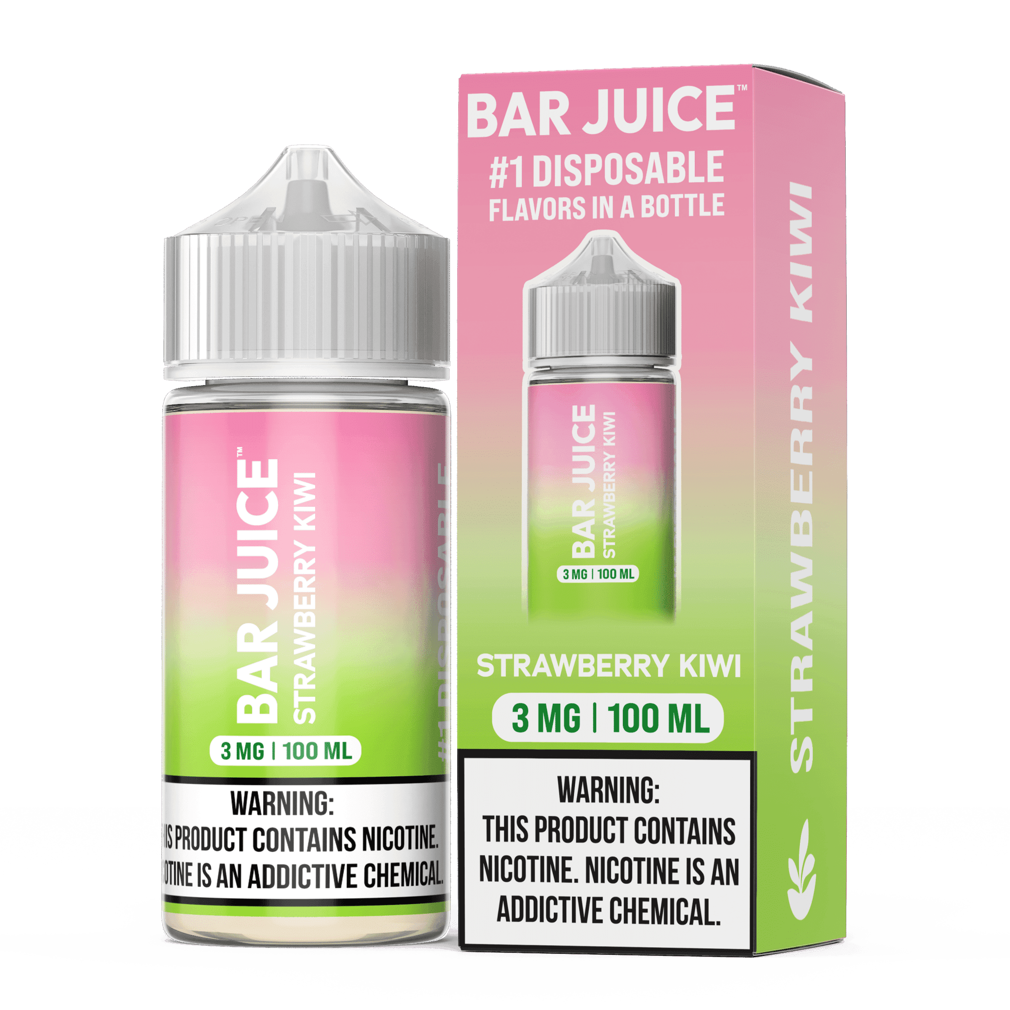 Bar Juice Strawberry Kiwi E-liquid in 100mL bottle, featuring fresh strawberry and kiwi flavors in a clear bottle.