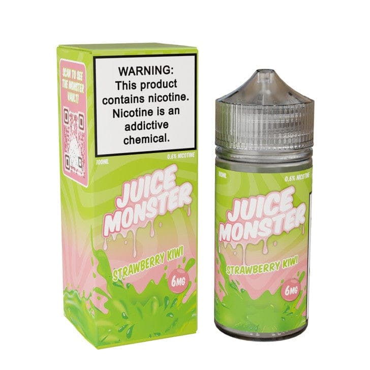 Strawberry Kiwi Juice Monster e-liquid bottle, 100mL, with vibrant label featuring fresh strawberries and kiwi fruit.