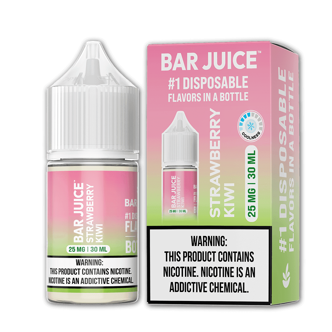 Bar Juice Strawberry Kiwi SALT e-liquid bottle with vibrant strawberry and kiwi flavor design, 30mL size for vaping.