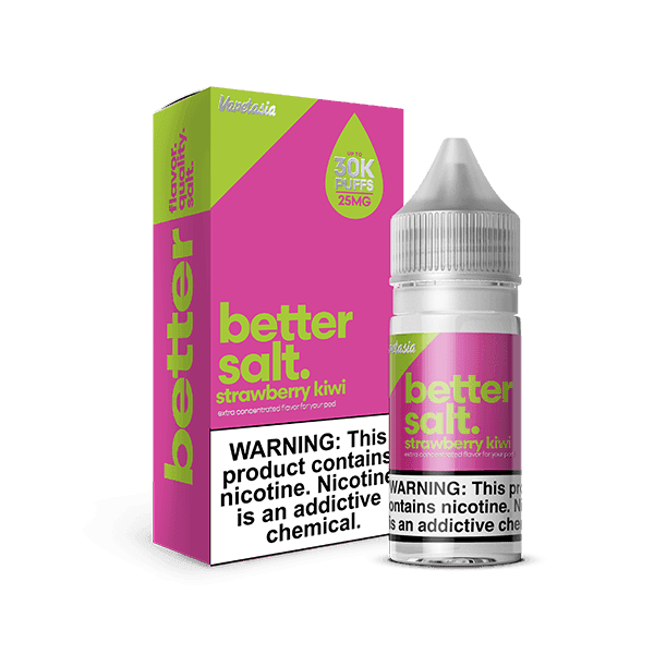 Vapetasia Strawberry Kiwi SALT e-liquid bottle, 30mL, with vibrant strawberry and kiwi fruit illustrations on the label.