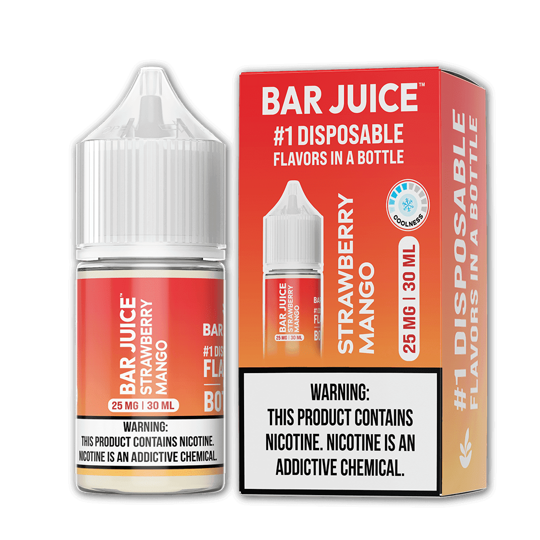 Strawberry Mango SALT e-liquid by Bar Juice in 30mL bottle, featuring fresh strawberry and ripe mango flavors.