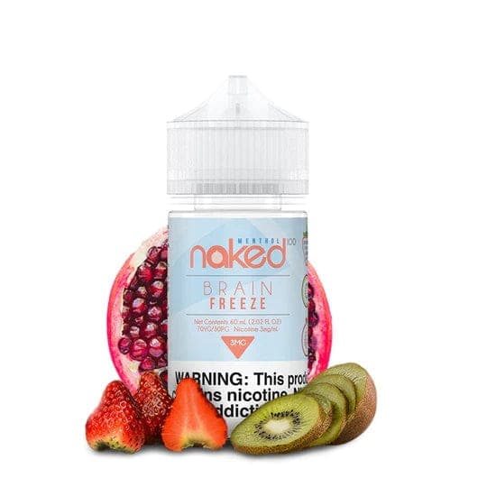 Naked 100 Strawberry Pom e-liquid bottle, 60mL, with vibrant label featuring fresh strawberries and pomegranate imagery.