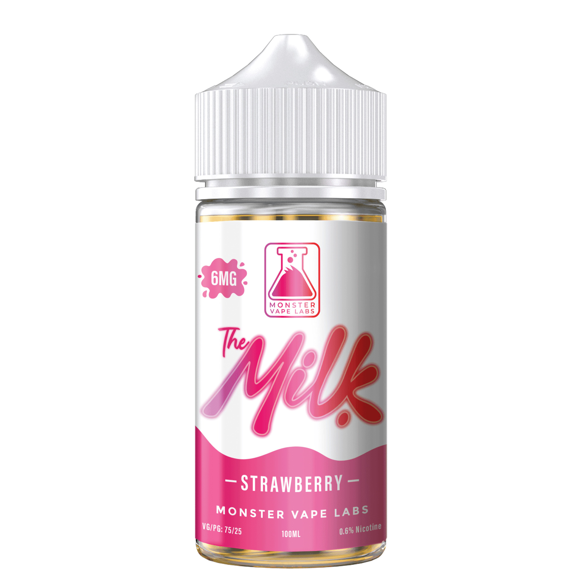 Strawberry flavored e-liquid by The Milk E-Liquid, 100mL bottle with fresh strawberry imagery.