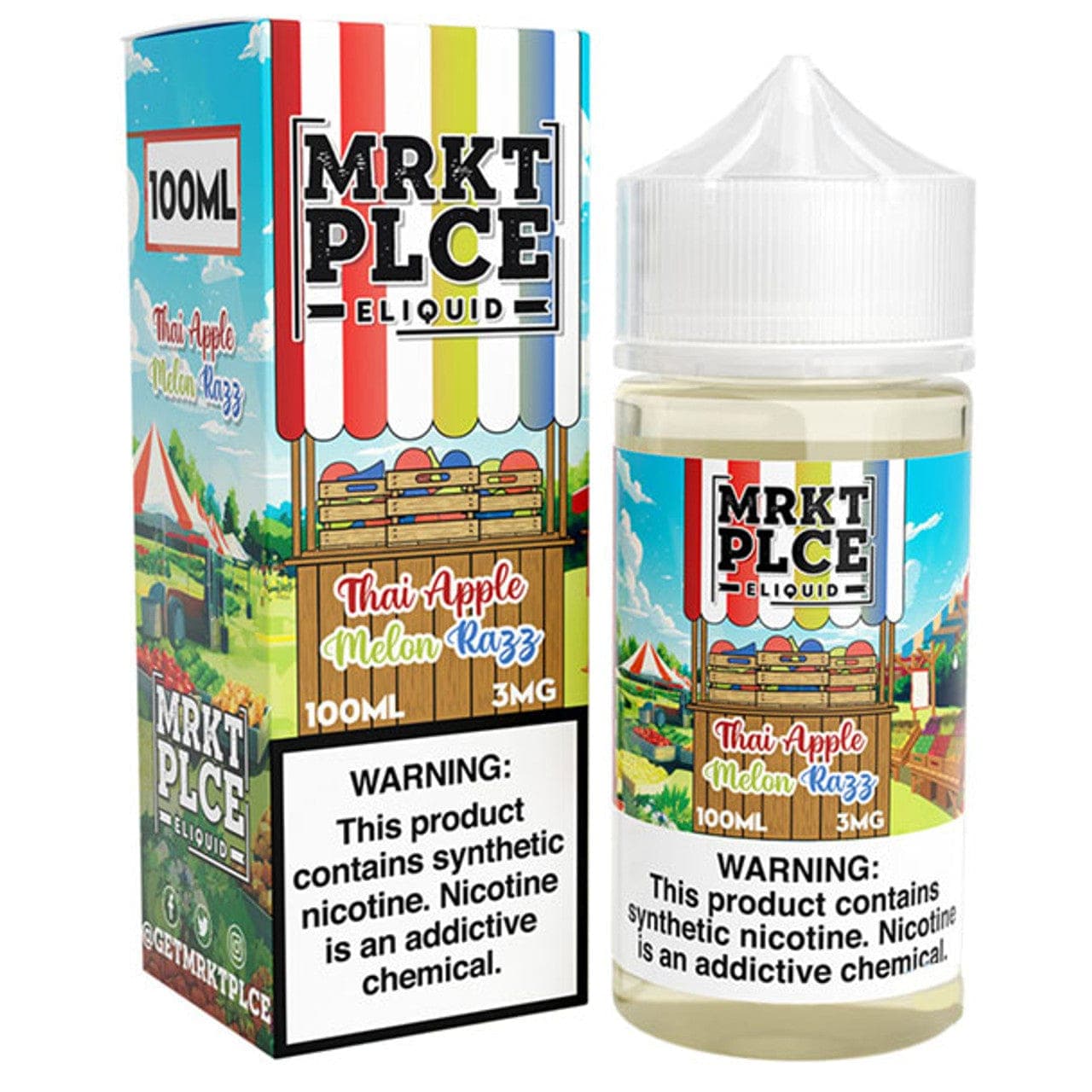 Thai Apple Melon Razz e-liquid by MRKT PLCE in a 100mL bottle, featuring a fruity blend of apple, melon, and razz flavors.