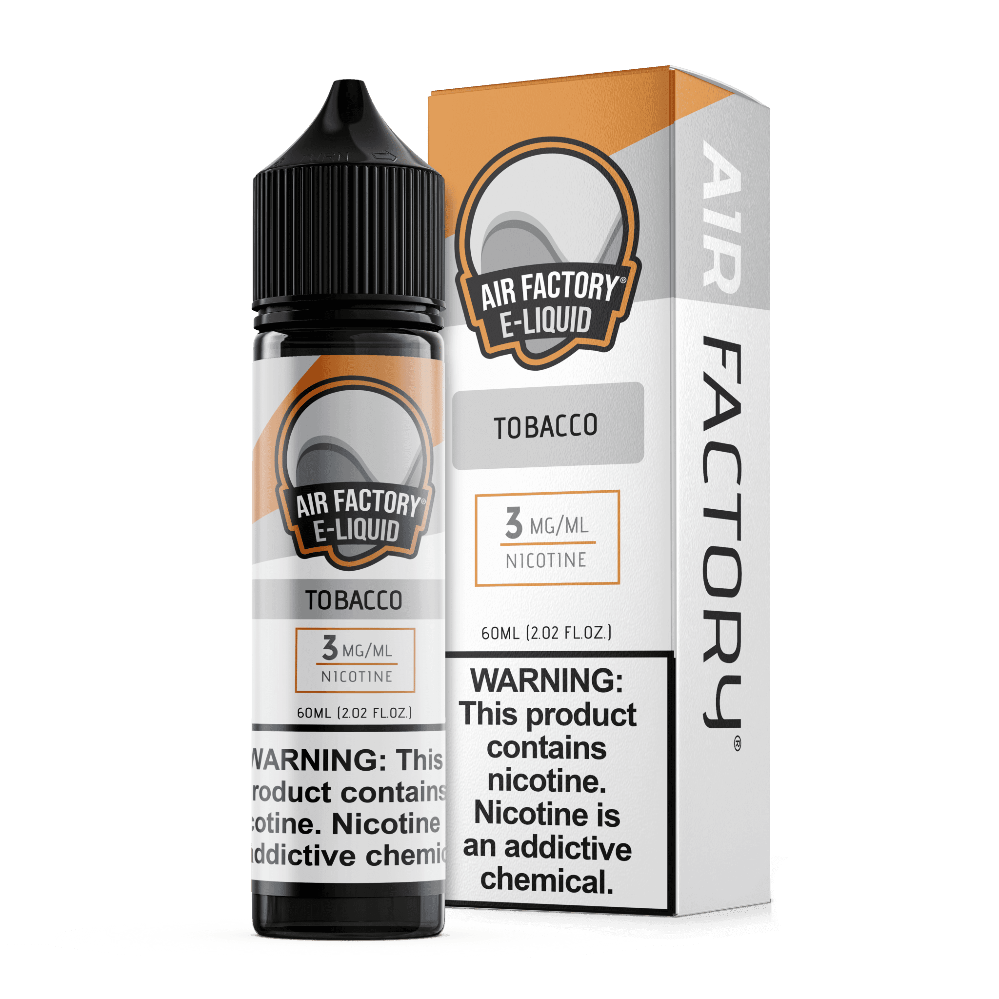 Bottle of Air Factory Tobacco E-Liquid in a 60mL bottle with a tobacco flavor label.