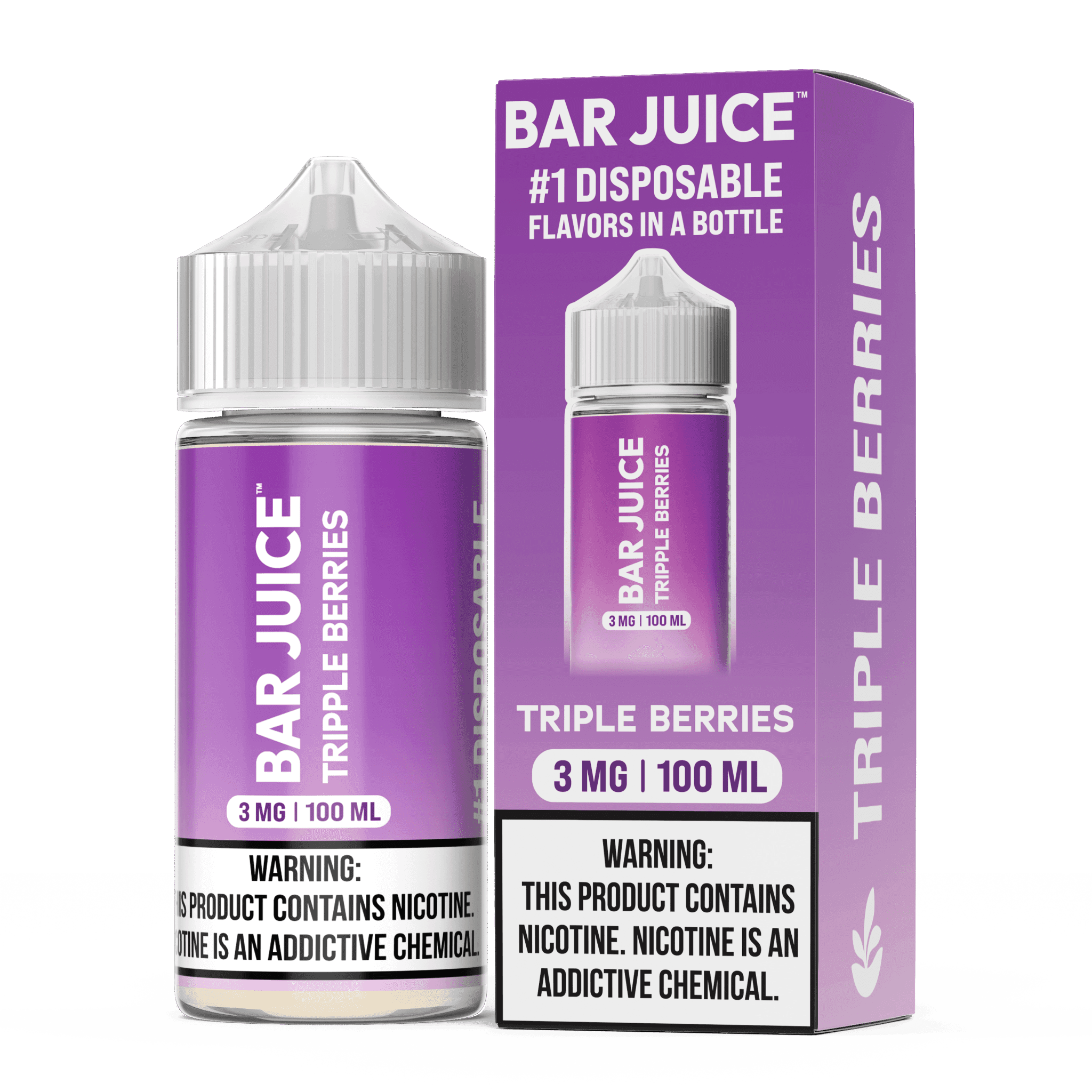 Bar Juice Triple Berries E-liquid in 100mL bottle, featuring a blend of fresh berries for vaping enjoyment.