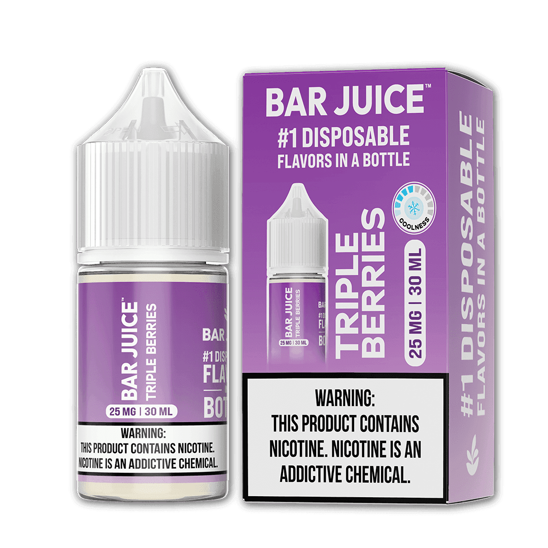 Bar Juice Triple Berries SALT E-liquid bottle, 30mL with vibrant berry flavor and colorful label display.