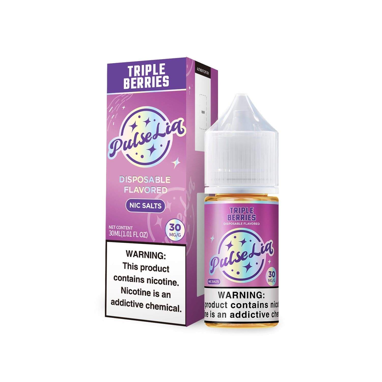 Triple Berries SALT e-liquid by Pulse Liq in 30mL bottle, featuring a berry-flavored nicotine salt vape liquid.