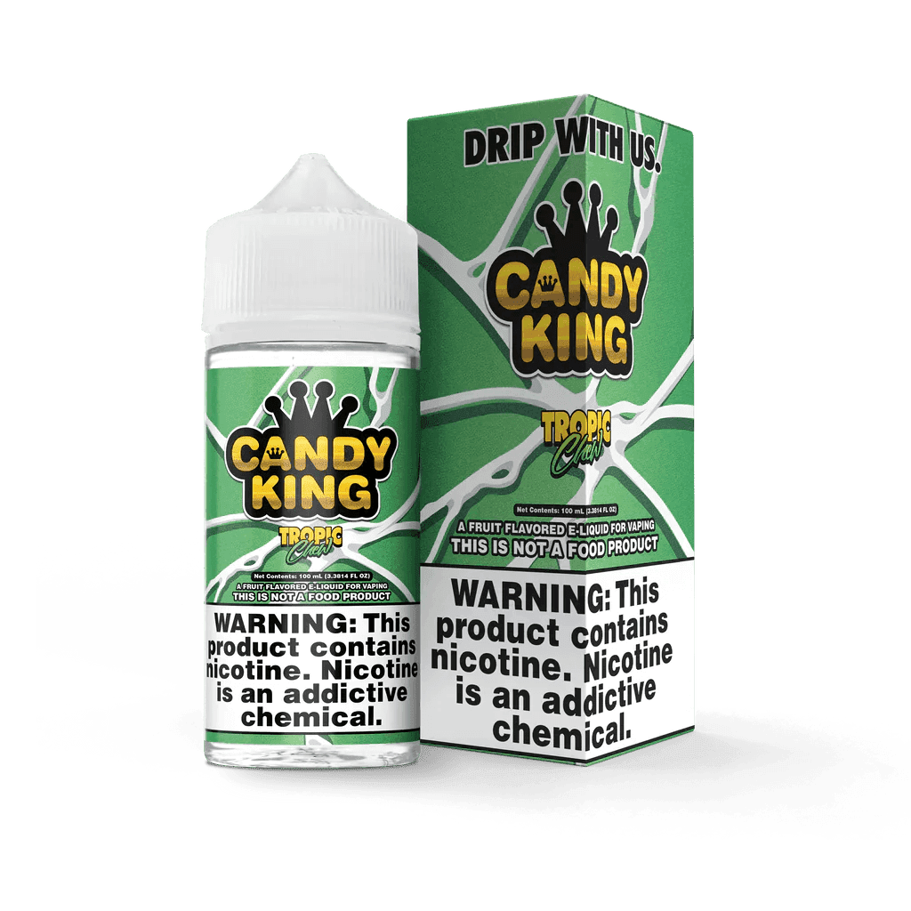 Tropic Chew Candy King 100mL e-liquid bottle with vibrant tropical fruit flavor and colorful label design.