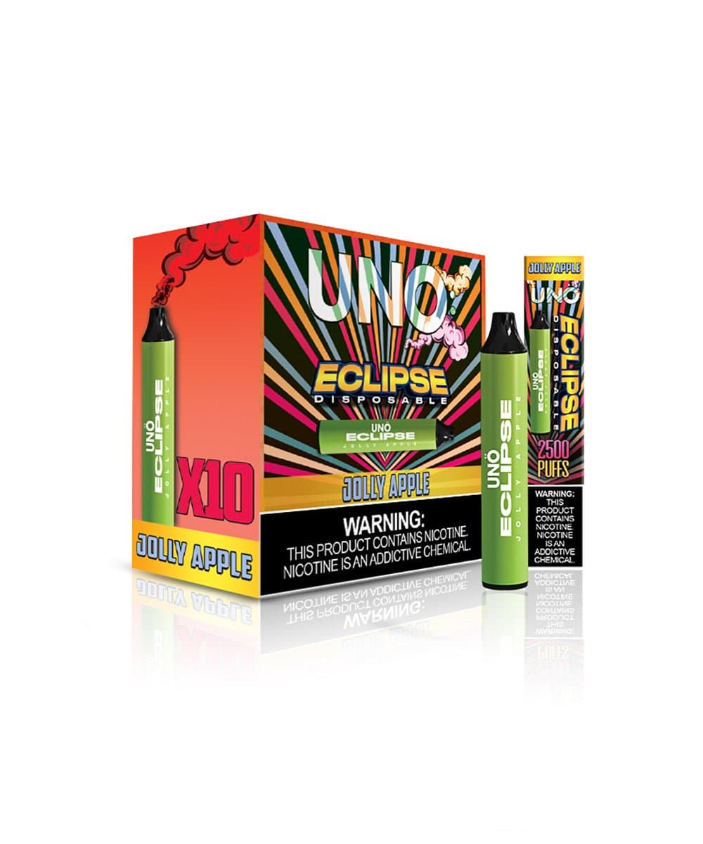 UNO Eclipse Disposable Vape, sleek black design with colorful branding, compact and portable for easy vaping on the go.