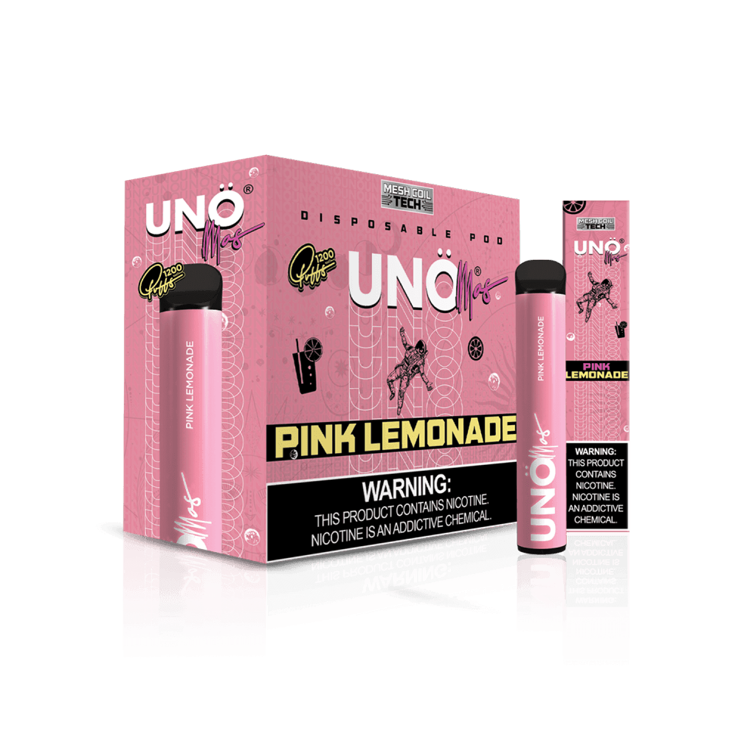 UNO Mas Disposable Vape with 5% nicotine, 1,200 puffs, featuring sleek design and colorful branding.