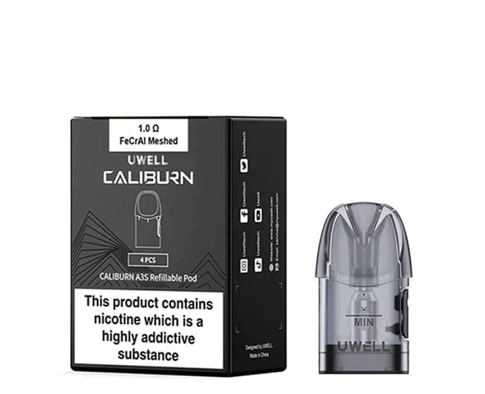 Uwell CALIBURN A3S replacement vape pods with mouthpiece and fill ports, compatible with Uwell CALIBURN A3S device.