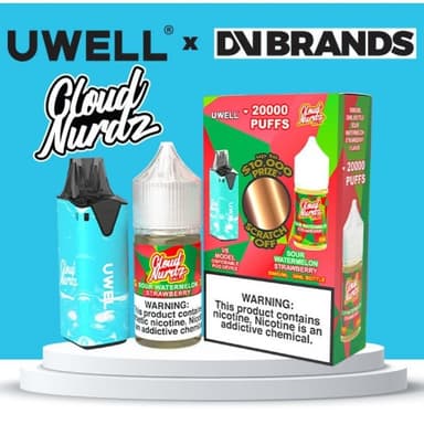 Uwell V6 Refillable Disposables + 30mL Juice Combo — Sour Watermelon Strawberry (Cloud Nurdz)