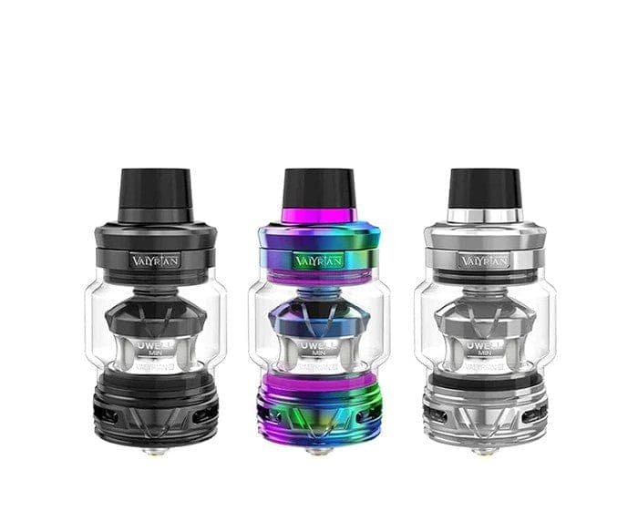 Uwell VALYRIAN 3 Sub-Ohm Vape Tank with glass and metal construction, featuring adjustable airflow and drip tip