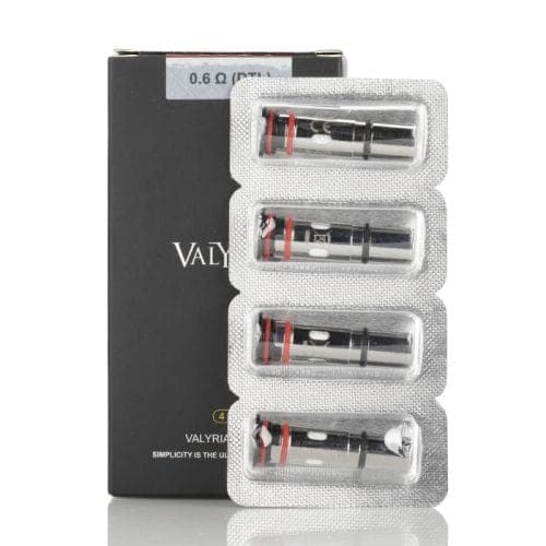 Uwell VALYRIAN Replacement Pod Coils for vape devices, showing multiple coil heads with wicking material and metal contacts.