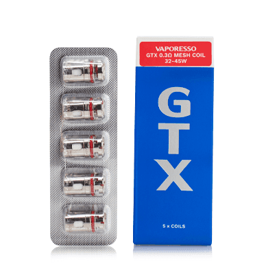 Vaporesso GTX Mesh Replacement Coils for vape devices, showing a pack of mesh coils with metal and cotton components.
