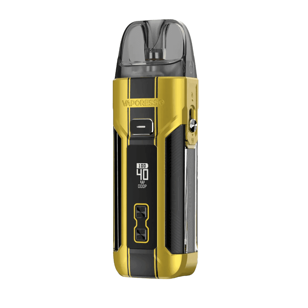 Vaporesso Luxe X Pro starter kit showing the sleek pod system and compact hardware design in black and silver.