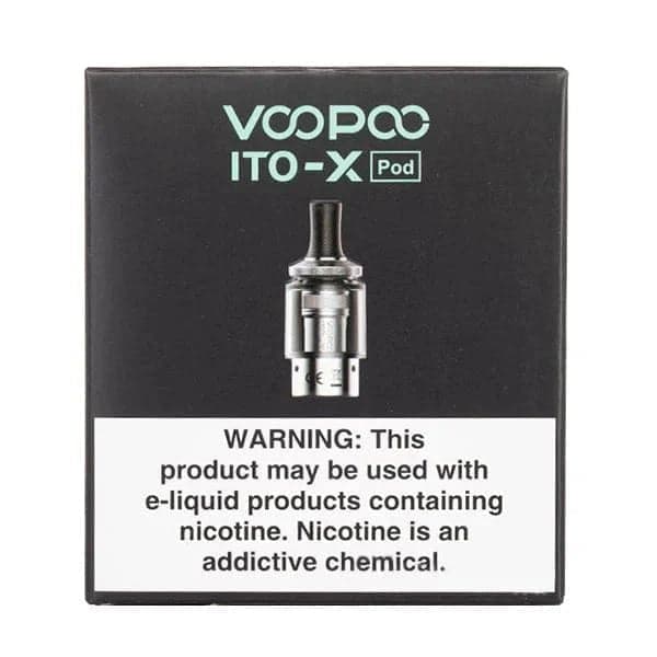 VOOPOO ITO-X replacement pods for vaping device, transparent plastic with mouthpiece, designed for easy refill and secure fit.