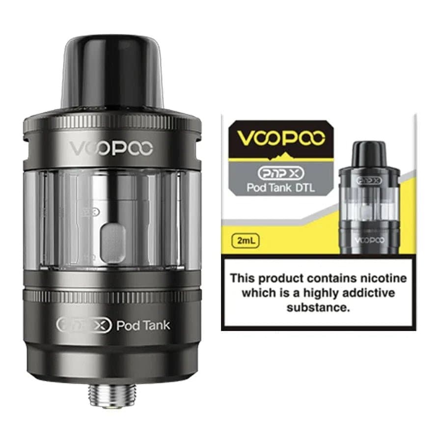 VOOPOO PnP-X Pod Tank DTL vape part with clear glass chamber and adjustable airflow for direct-to-lung vaping.