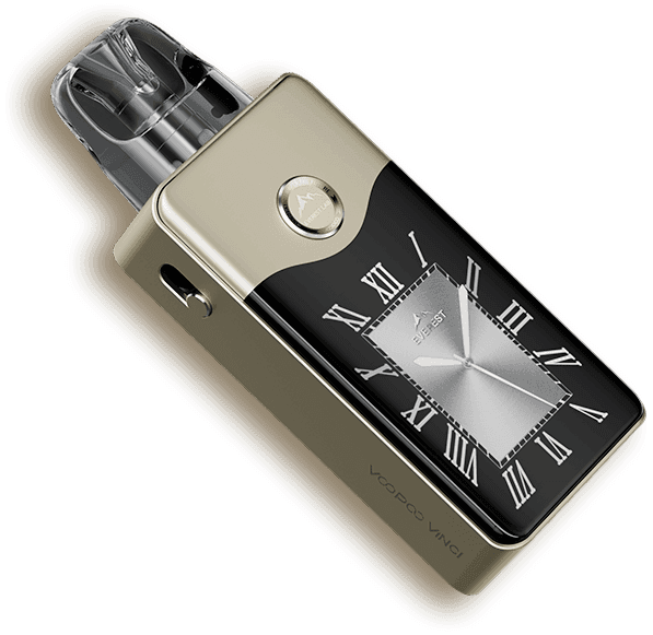 VOOPOO Vinci E120 Pod Kit showing sleek black hardware with adjustable airflow and compact design.