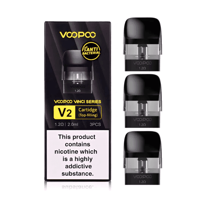 VOOPOO Vinci V2 replacement vape pods for Vinci V2 device, showing clear view of the sleek, refillable pod design.