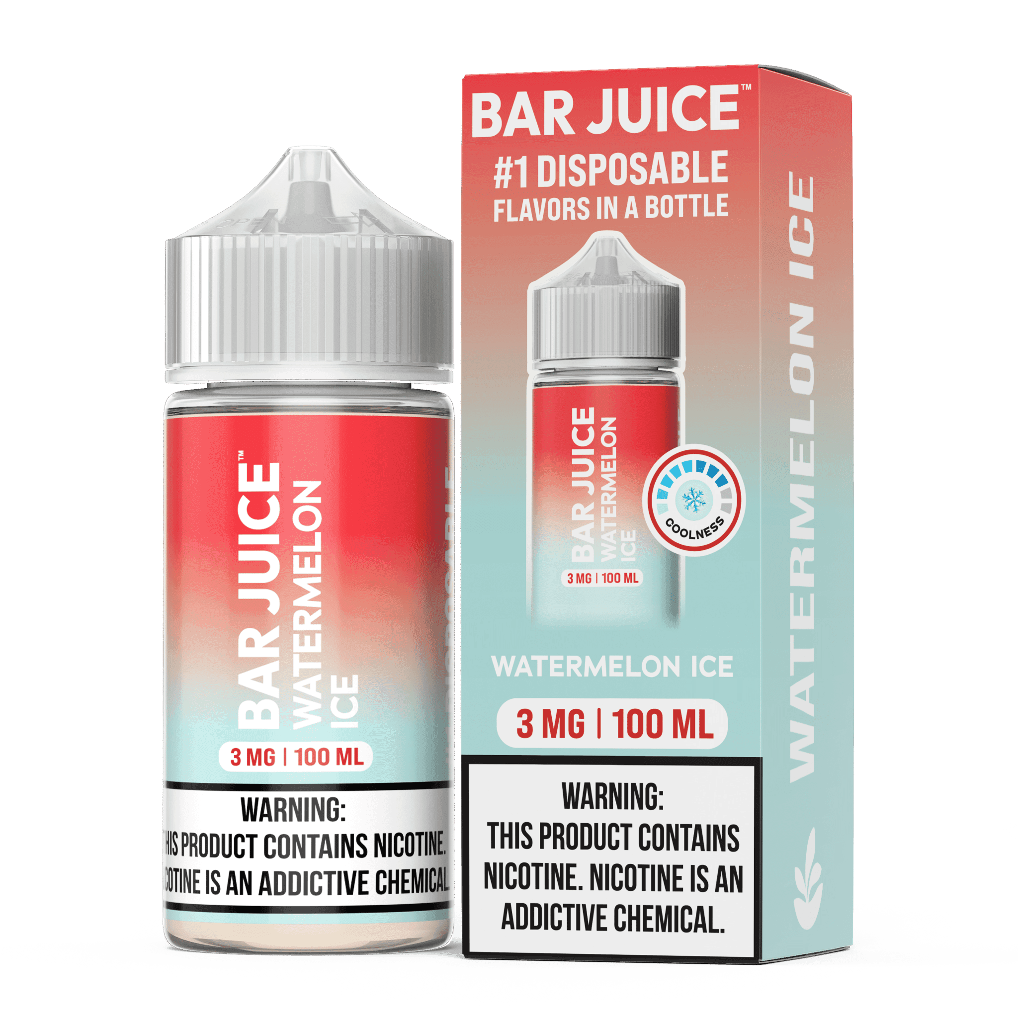Watermelon ICE Bar Juice e-liquid in 100mL bottle, featuring refreshing watermelon and cooling ice flavor from Bar Juice.