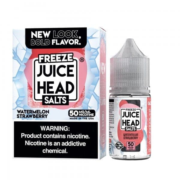 Bottle of Juice Head Watermelon Strawberry Freeze e-liquid in 30ml glass bottle with colorful label.