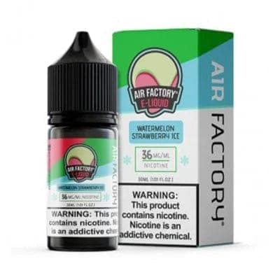 Watermelon and strawberry flavored ICE SALT e-liquid by Air Factory, 30mL bottle with vibrant fruit imagery.