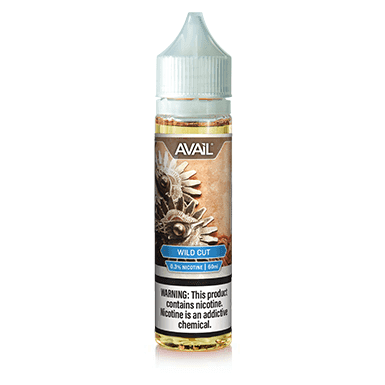 Wild Cut AVAIL Vapor 60mL e-liquid bottle with colorful label and cap, designed for vaping.