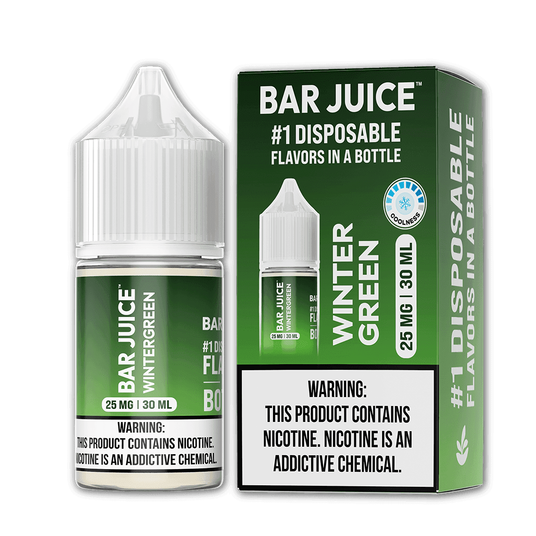 Wintergreen SALT e-liquid by Bar Juice in a 30mL bottle, featuring a refreshing wintergreen flavor for vaping.
