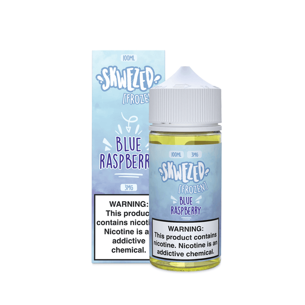 Blue raspberry vape juice by Skwezed in a 100ml bottle, featuring a vibrant blue raspberry flavor with icy coolness.
