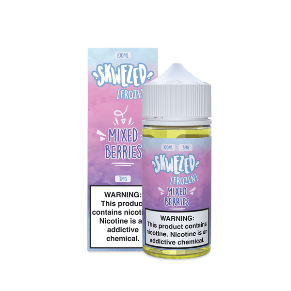 Skwezed Frozen Mixed Berries vape juice bottle, 100ml, with colorful berries and icy flavor branding on the label.