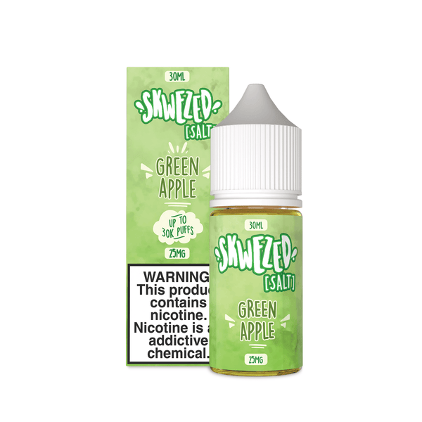 Skwezed Green Apple nicotine salt e-liquid bottle, 30ml size with vibrant green apple label and branding.