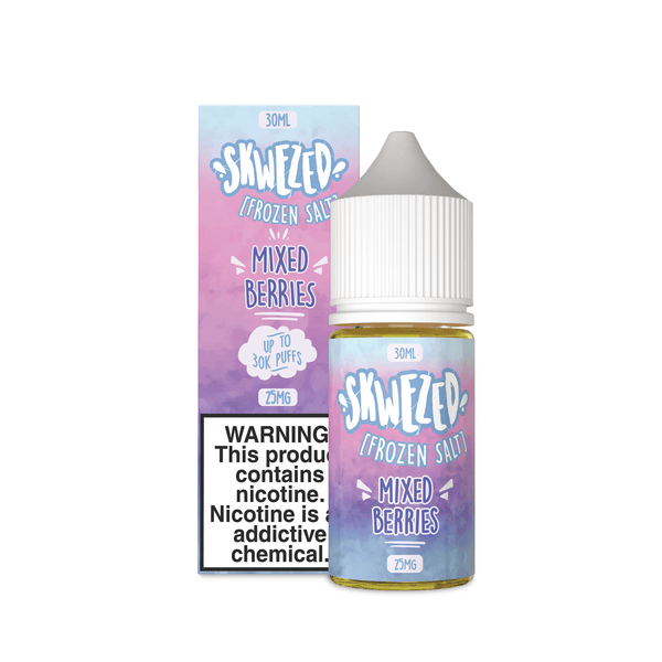 Skwezed Frozen Mixed Berries Nicotine Salt e-liquid in a 30ml bottle with a blended berry flavor and icy finish.