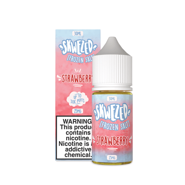 Skwezed Frozen Strawberry nicotine salt e-liquid in a 30ml bottle, featuring a sweet, icy strawberry flavor.