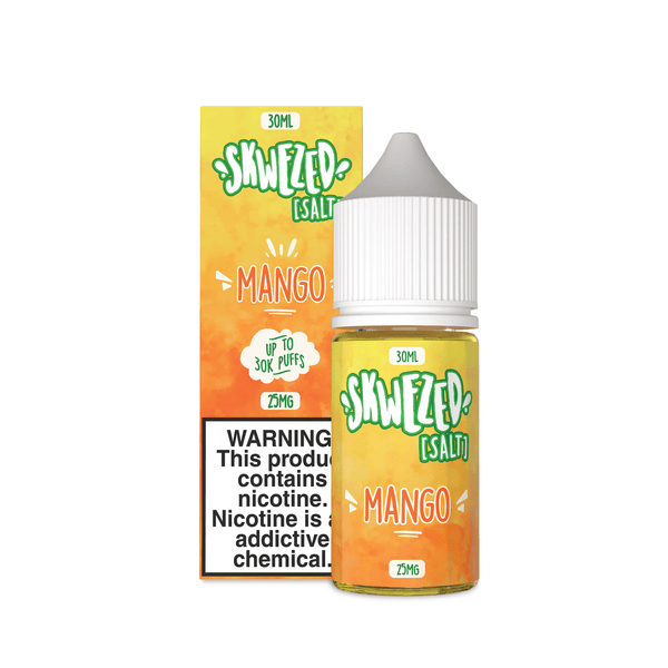 Skwezed Mango Nicotine Salt e-liquid bottle, 30ml size, with vibrant mango flavor and colorful label.