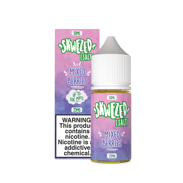 Skwezed Mixed Berries Nicotine Salt e-liquid in 30ml bottle with colorful berry blend label.
