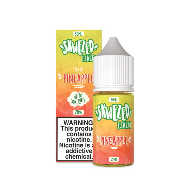 Skwezed Maui Gold pineapple nicotine salt e-liquid in a 30ml bottle with pineapple flavor label.