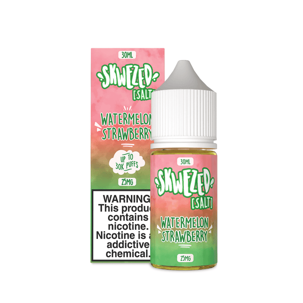 Skwezed Watermelon Strawberry Nicotine Salt e-liquid in 30ml bottle, featuring a sweet summer flavor of watermelon and strawberry.
