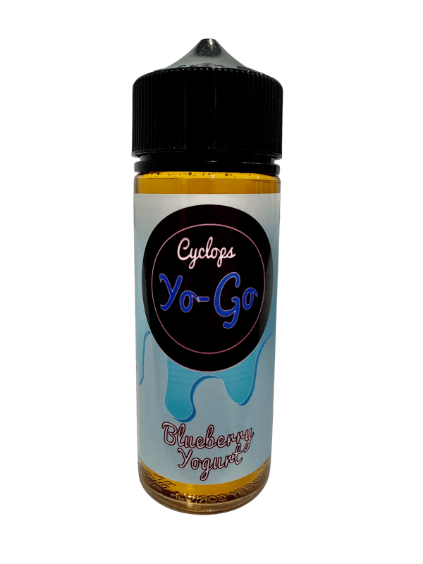 Blueberry yogurt vape juice by Cyclops Vapor displayed in a 120mL bottle with a colorful label.