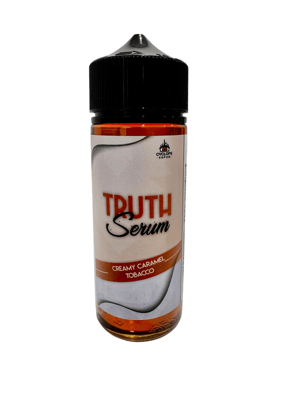 Cyclops Vapor Creamy Caramel Tobacco vape juice 120mL bottle with caramel and tobacco flavor swirls in the image.